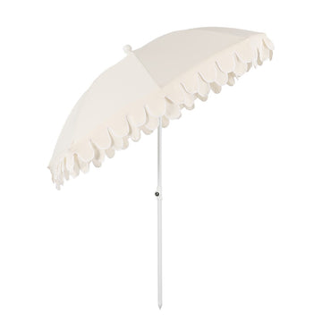 Horizon 6.5 ft. Classic MidCentury Scalloped Fringe Market Beach Umbrella